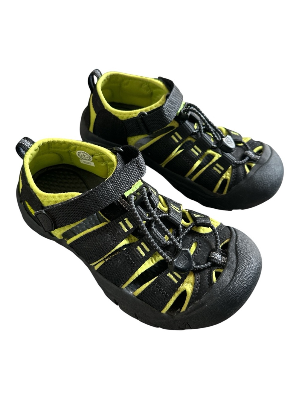 KEEN NEWPORT H2 size 2 Black & Lime Green Kids Rugged Bungee Sport Sandals